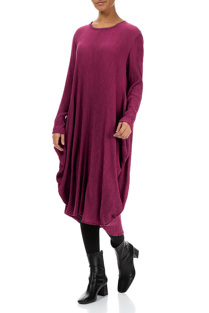 Draped Crinkled Magenta Silk Viscose Dress