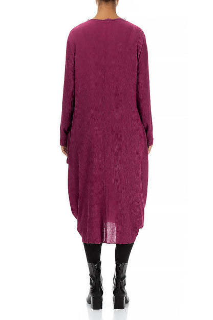 Draped Crinkled Magenta Silk Viscose Dress