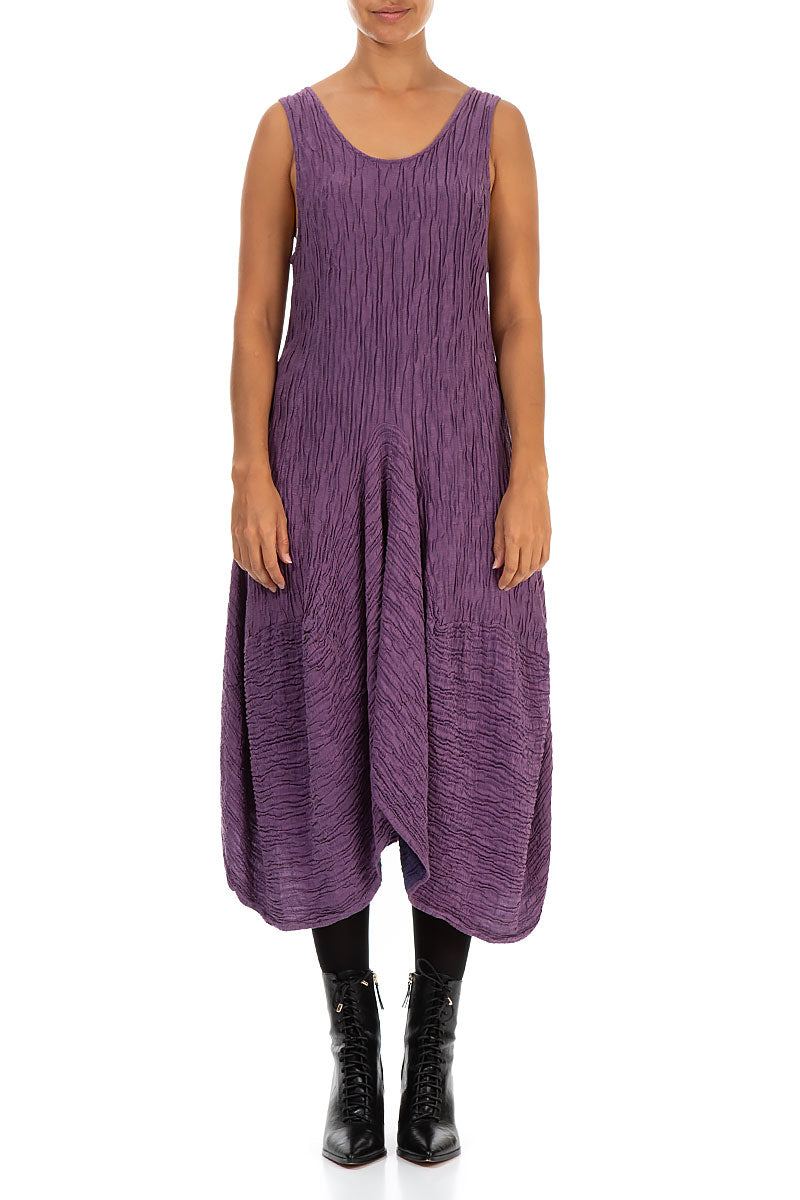 Draped Crinkled Purple Silk Dress