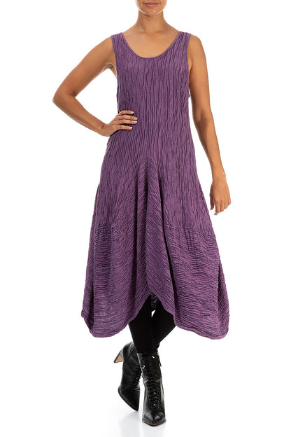 Draped Crinkled Purple Silk Dress