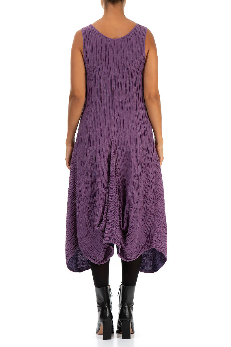 Draped Crinkled Purple Silk Dress