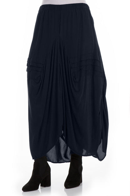 Draped Dark Navy Silk Bamboo Skirt