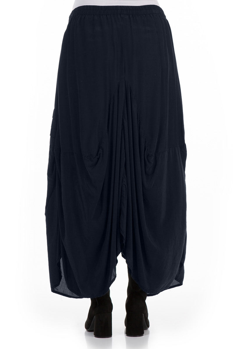 Draped Dark Navy Silk Bamboo Skirt