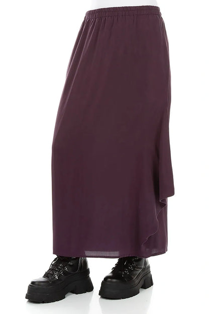 Draped Deep Plum Silk Bamboo Skirt
