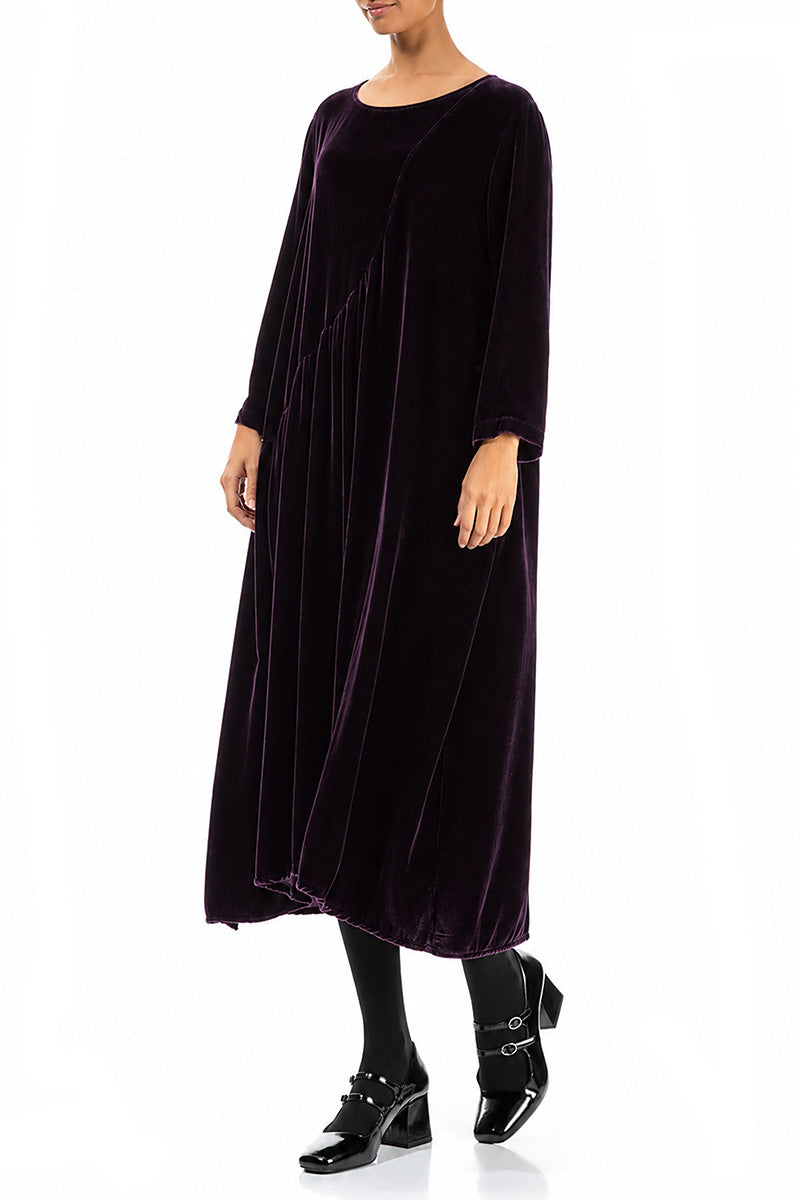 Draped Deep Plum Silk Velvet Dress 3