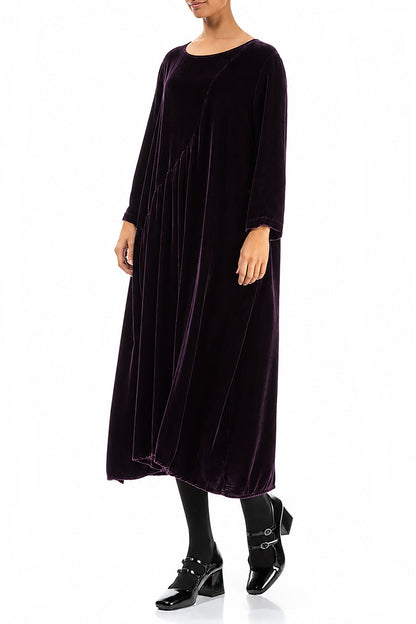 Draped Deep Plum Silk Velvet Dress