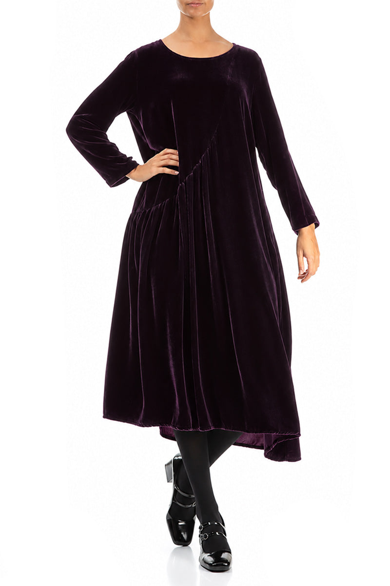 Draped Deep Plum Silk Velvet Dress