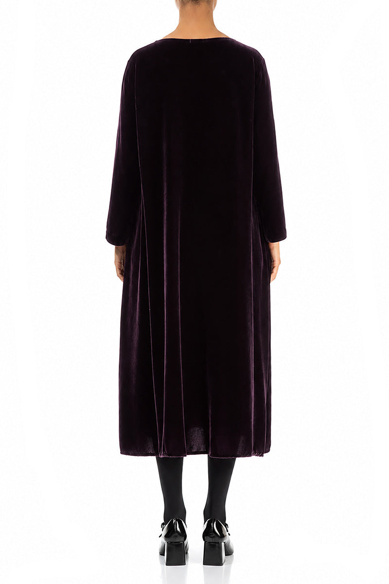 Draped Deep Plum Silk Velvet Dress