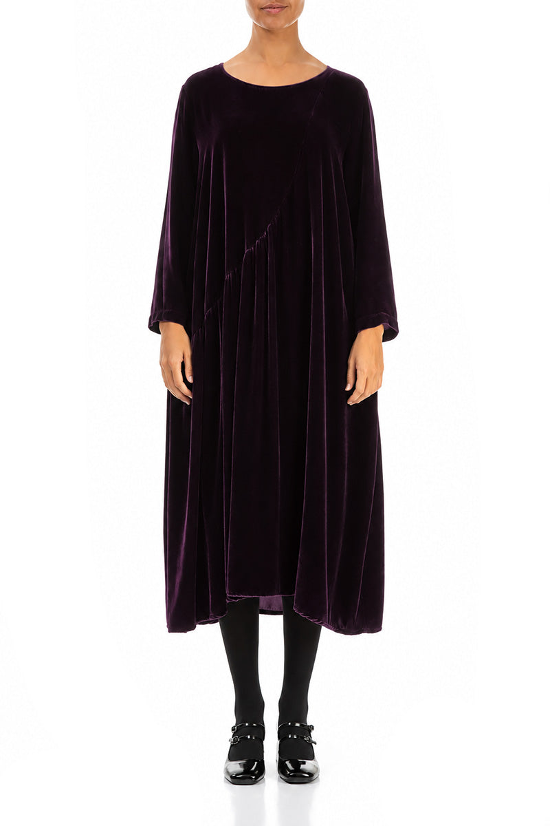 Draped Deep Plum Silk Velvet Dress