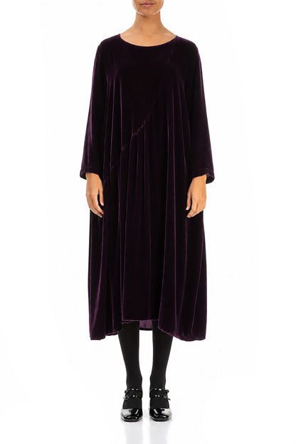 Draped Deep Plum Silk Velvet Dress