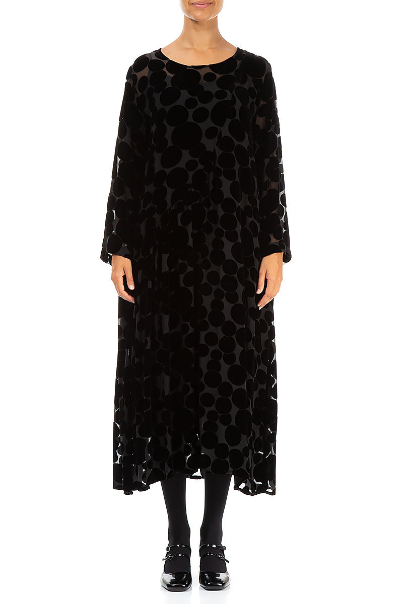 Draped Devoré Bubbles Black Silk Velvet Dress