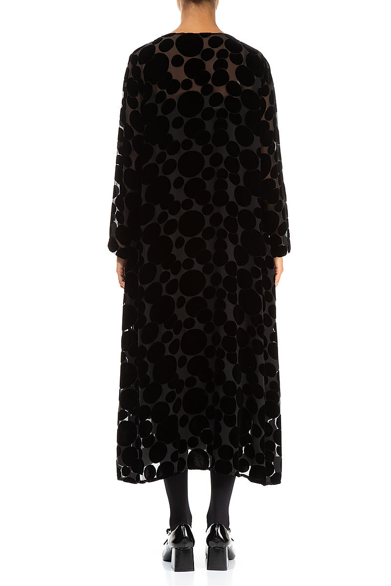 Draped Devoré Bubbles Black Silk Velvet Dress