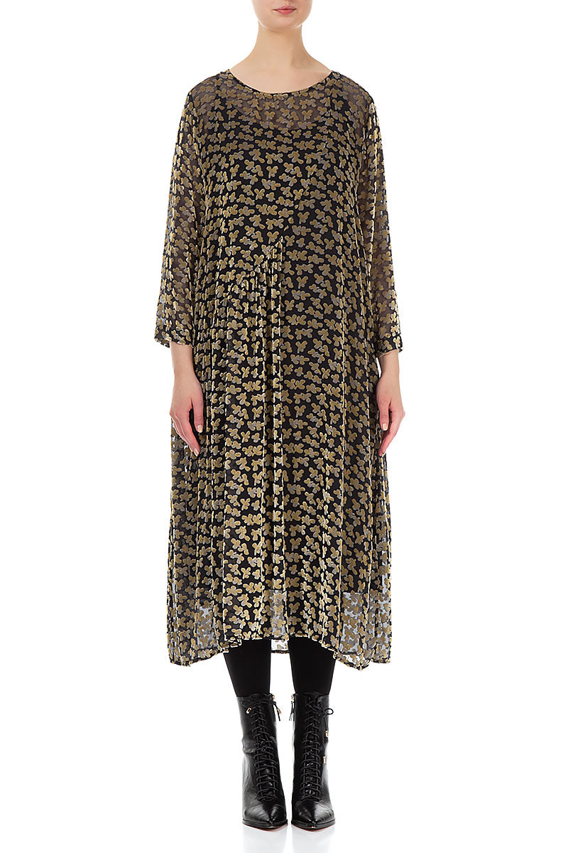 Draped Devoré Petals Gold Silk Velvet Dress