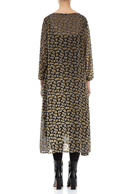 Kleid aus drapiertem Devoré-Blütenblatt-Seidensamt in Gold