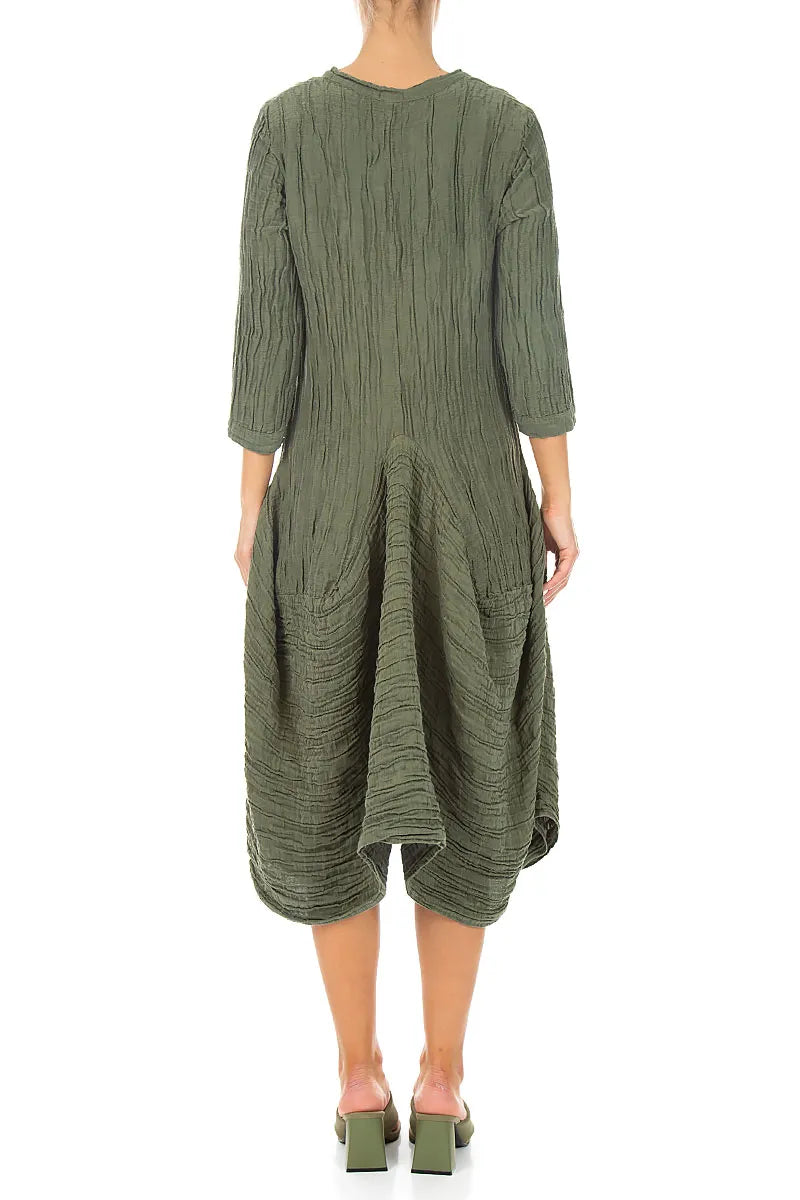 Draped Forest Mist Crinkled Silk Linen Dress 2