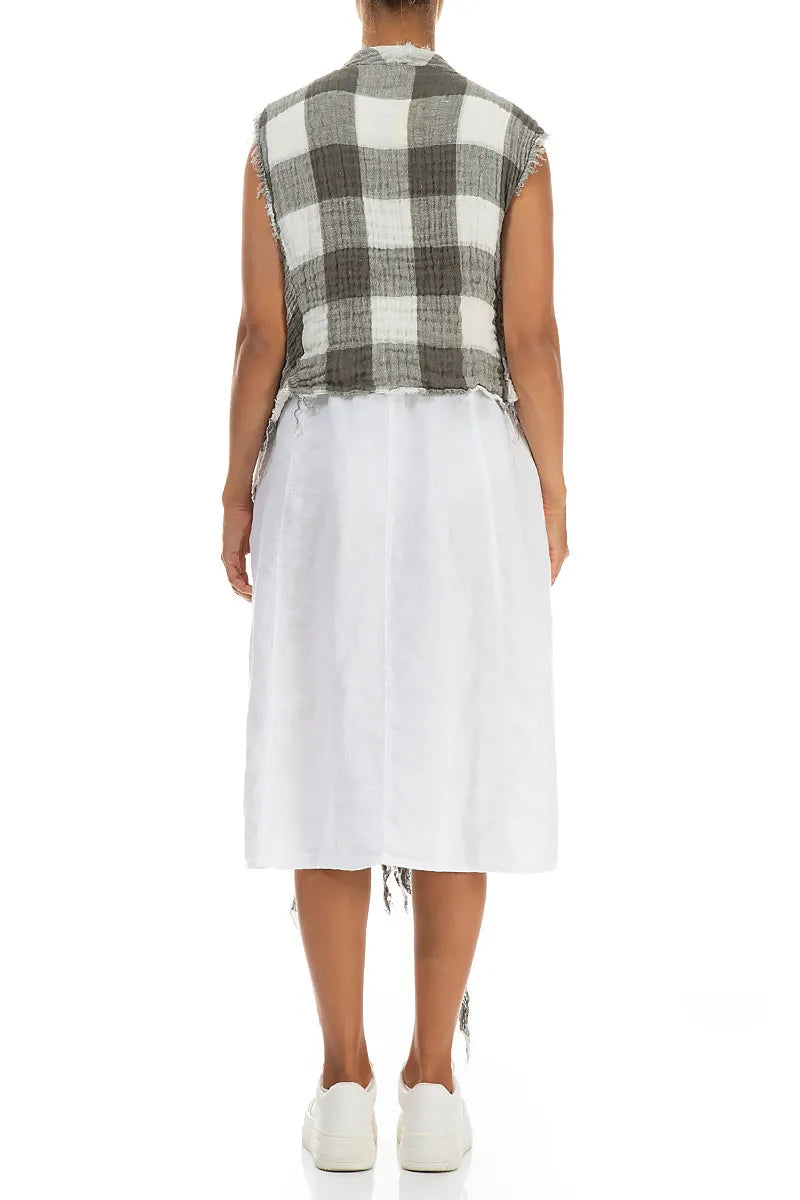 Draped Large Check White Gauze Linen Vest 2