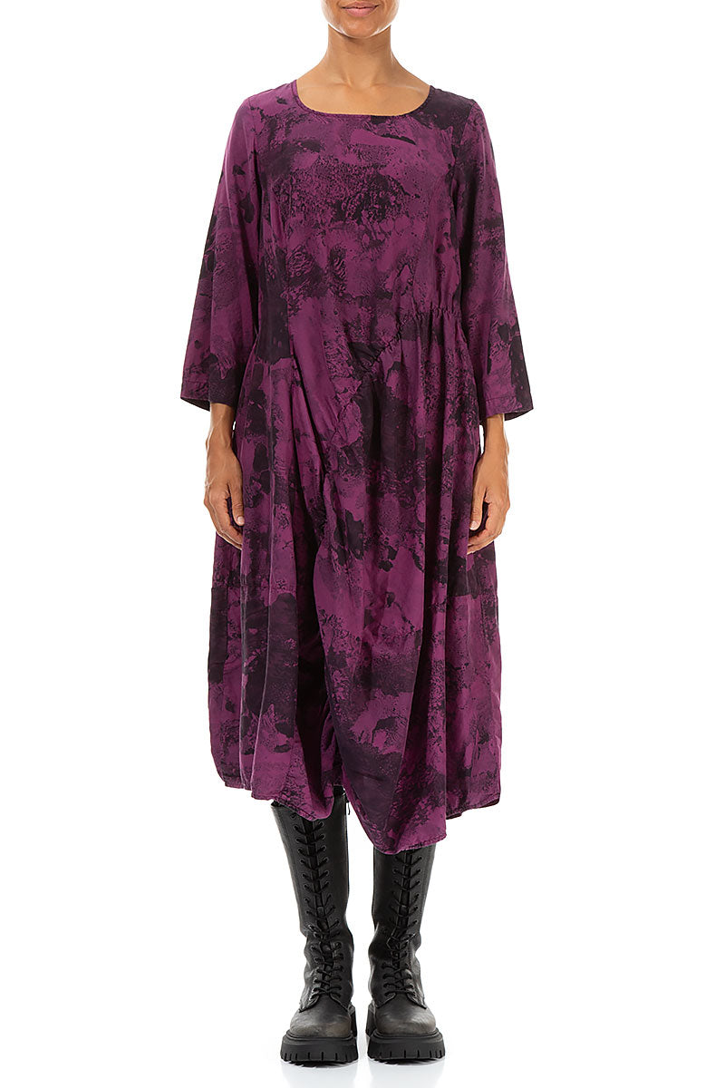 Draped Magenta Marble Silk Cotton Dress