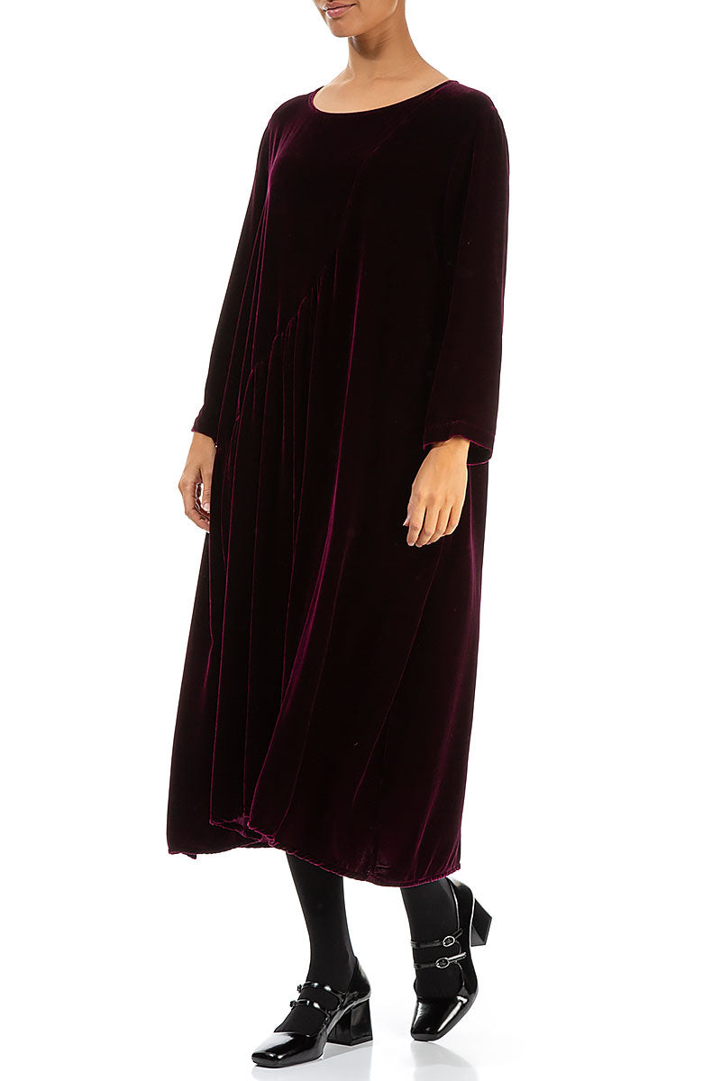 Draped Magenta Silk Velvet Dress 3