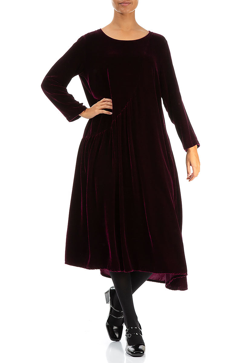 Draped Magenta Silk Velvet Dress