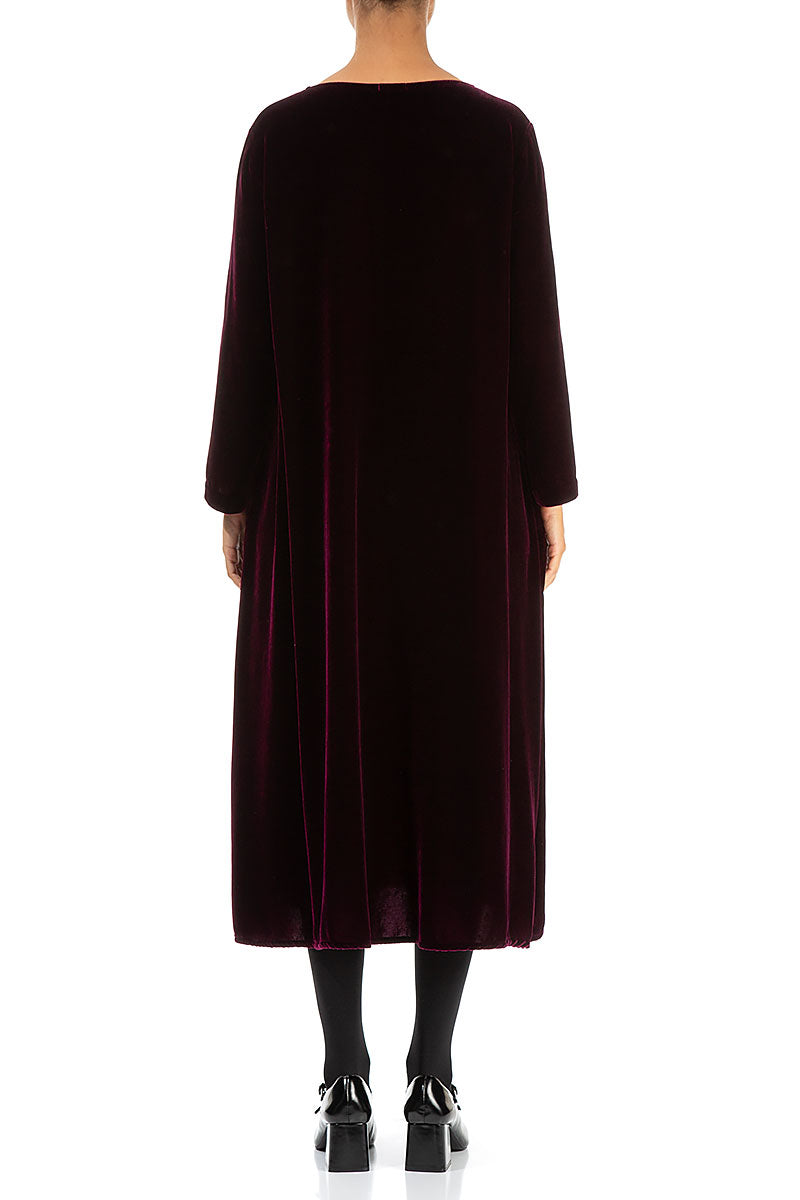 Draped Magenta Silk Velvet Dress