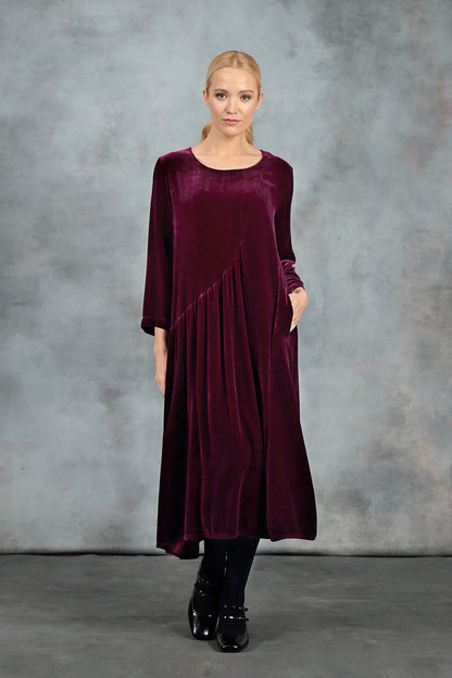 Draped Magenta Silk Velvet Dress