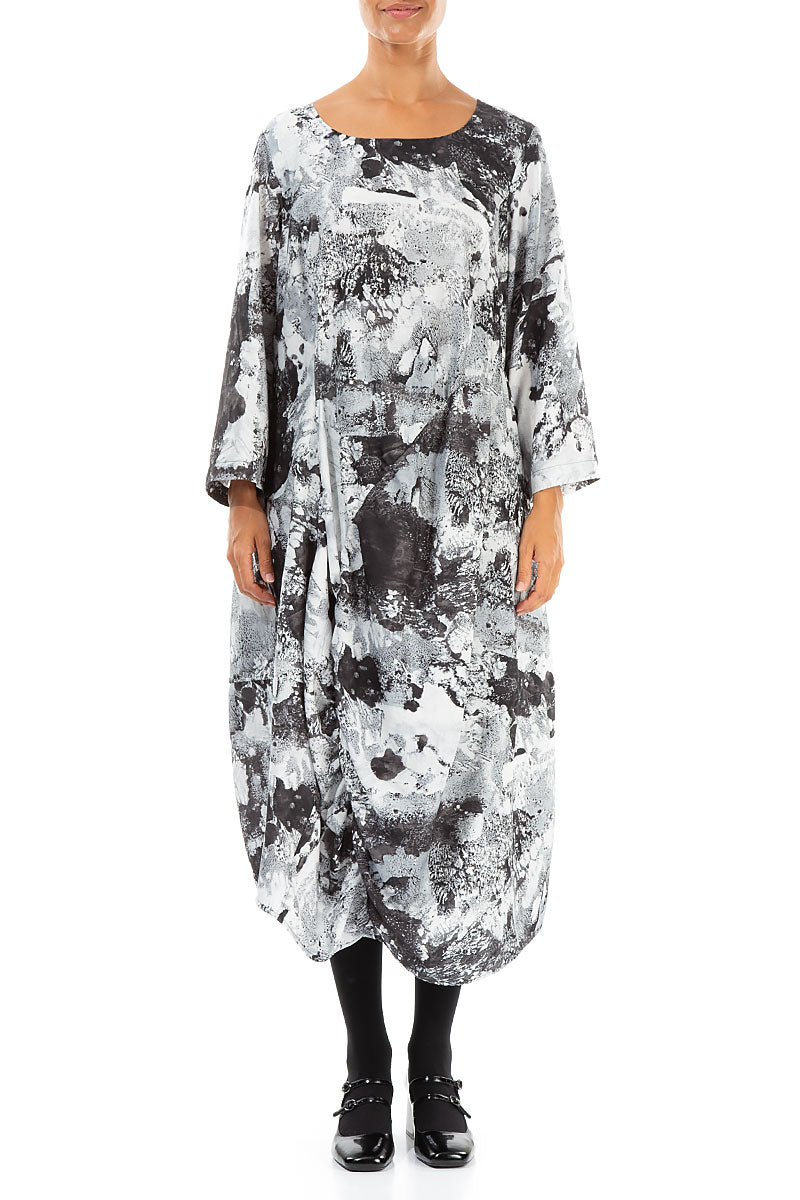 Draped Marble Silk Cotton Dress