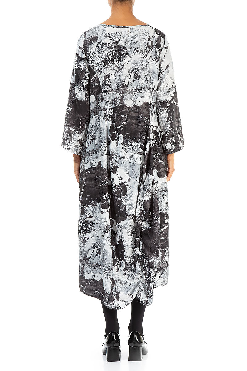 Draped Marble Silk Cotton Dress