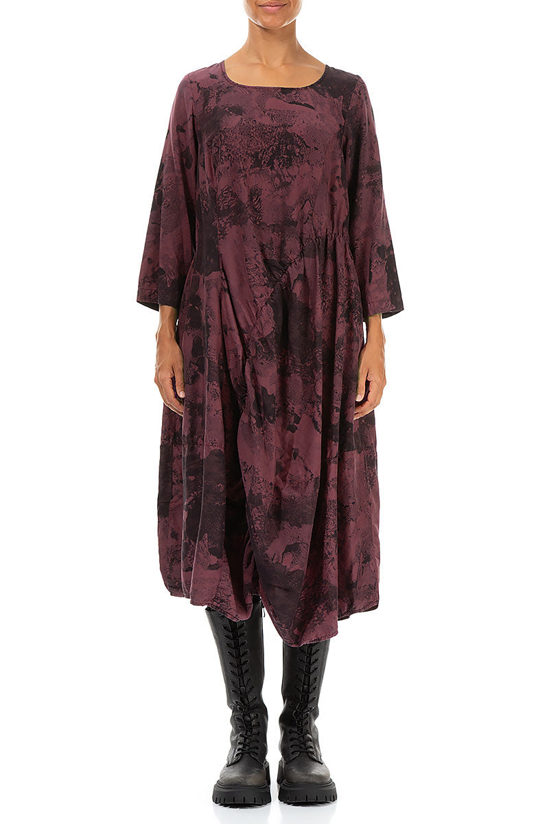 Draped Merlot Marble Silk Cotton Dress