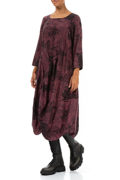 Draped Merlot Marble Silk Cotton Dress