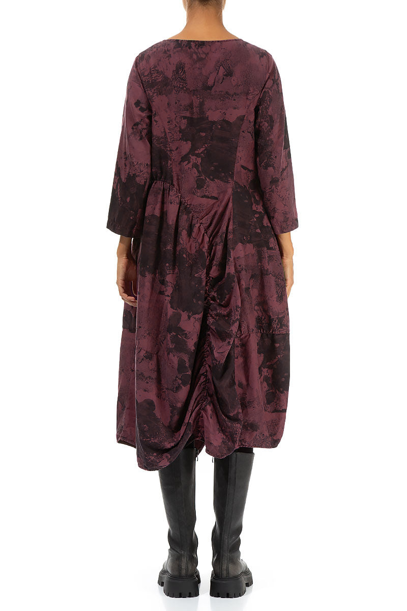 Draped Merlot Marble Silk Cotton Dress