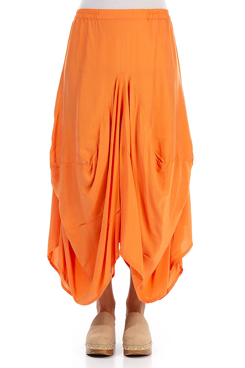 Draped Orange Silk Bamboo Skirt 1