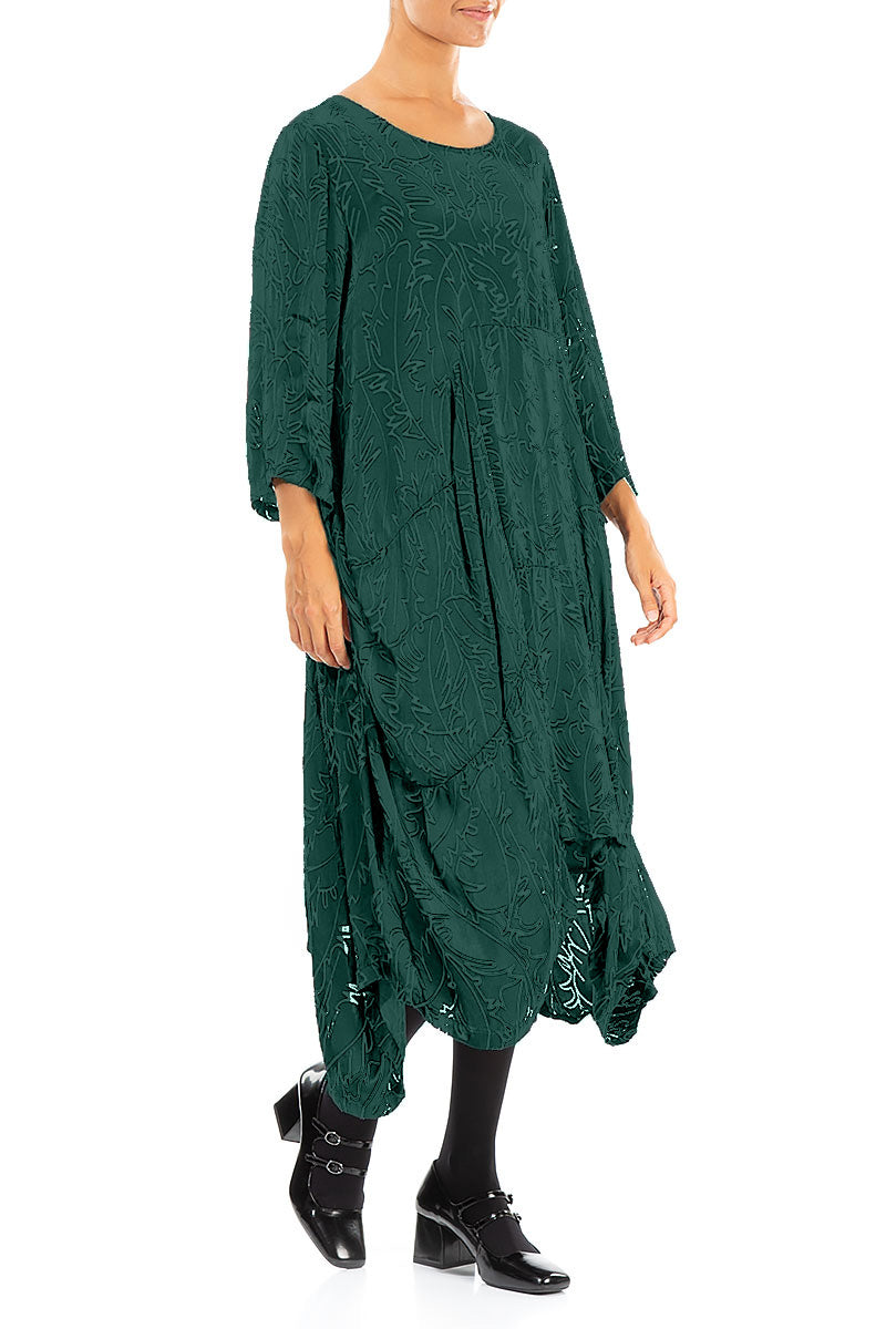 Draped Peacock Devoré Feather Silk Dress 3