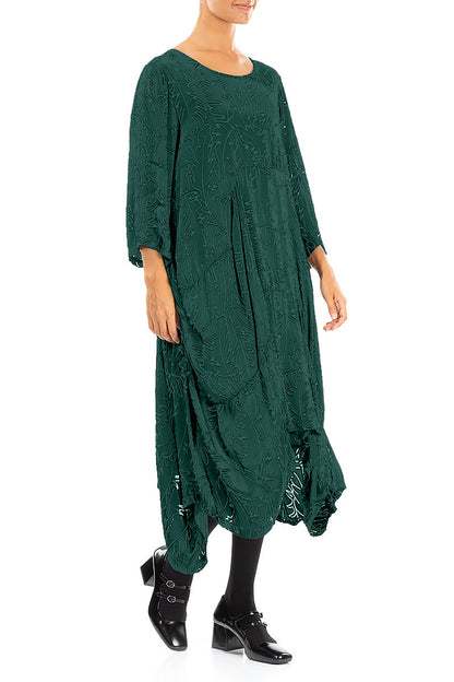 Draped Peacock Devoré Feather Silk Dress 3