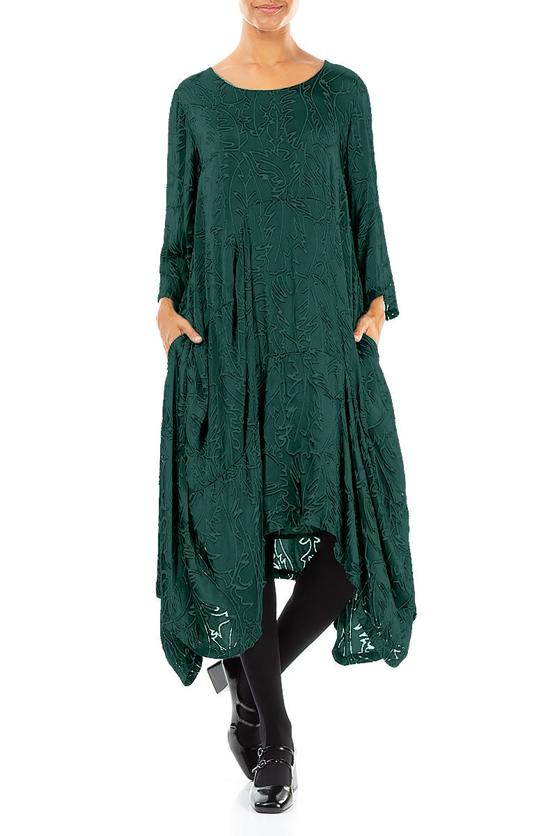 Draped Peacock Devoré Feather Silk Dress 4