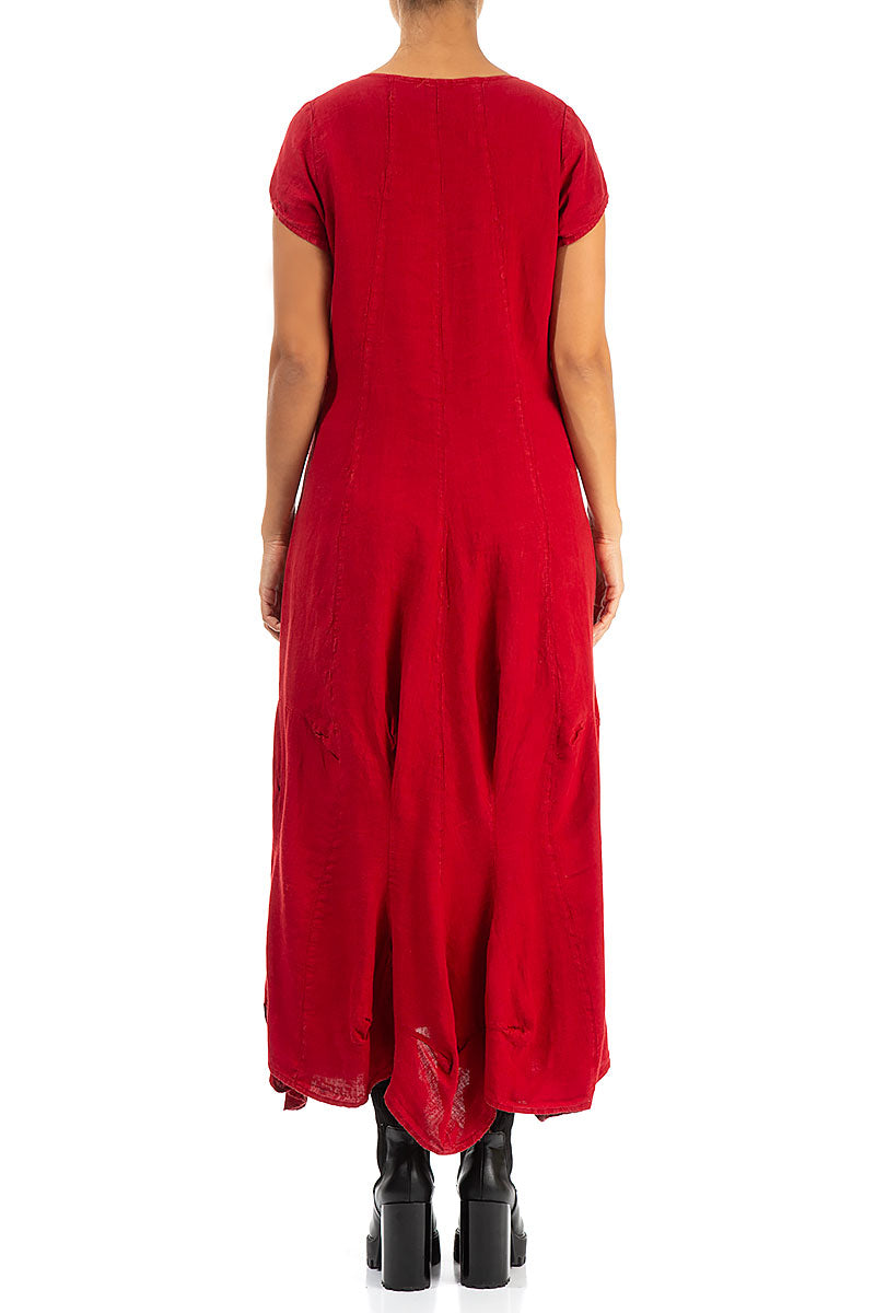 Draped Red Linen Dress