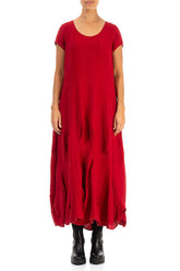 Draped Red Linen Dress 1