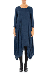 Draped Royal Blue Devoré Feather Silk Dress 1