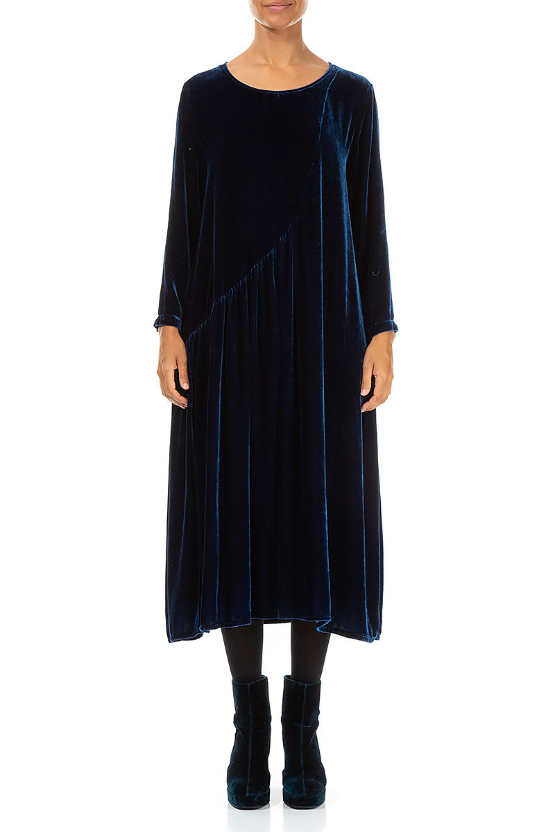 Draped Royal Blue Silk Velvet Dress