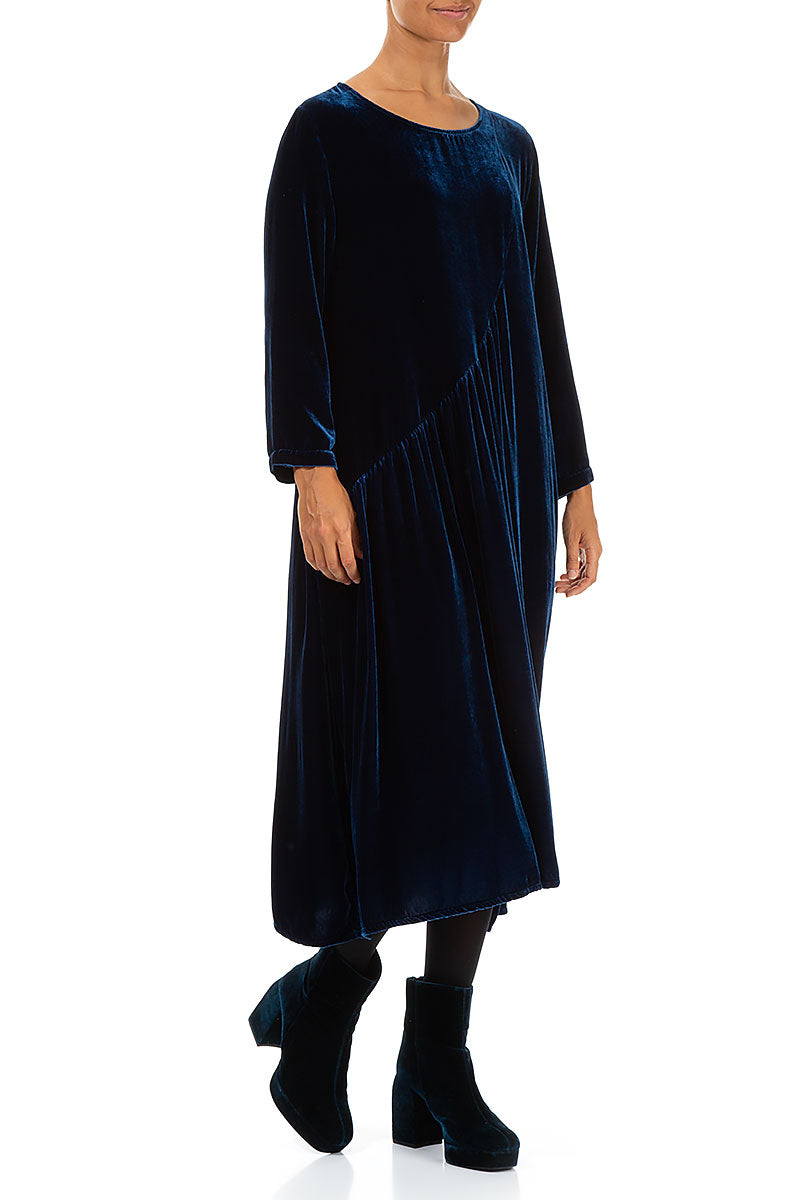 Draped Royal Blue Silk Velvet Dress