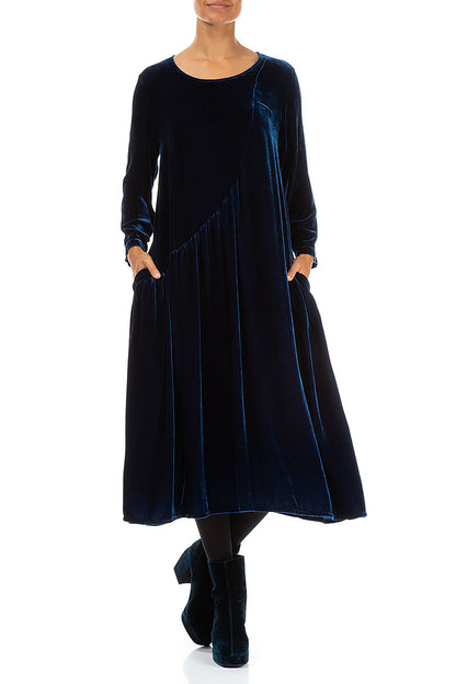Draped Royal Blue Silk Velvet Dress