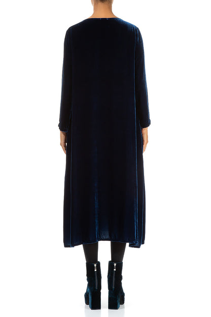 Draped Royal Blue Silk Velvet Dress