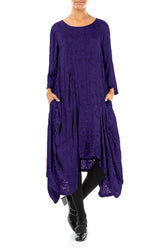 Draped Royal Purple Devoré Feather Silk Dress 4