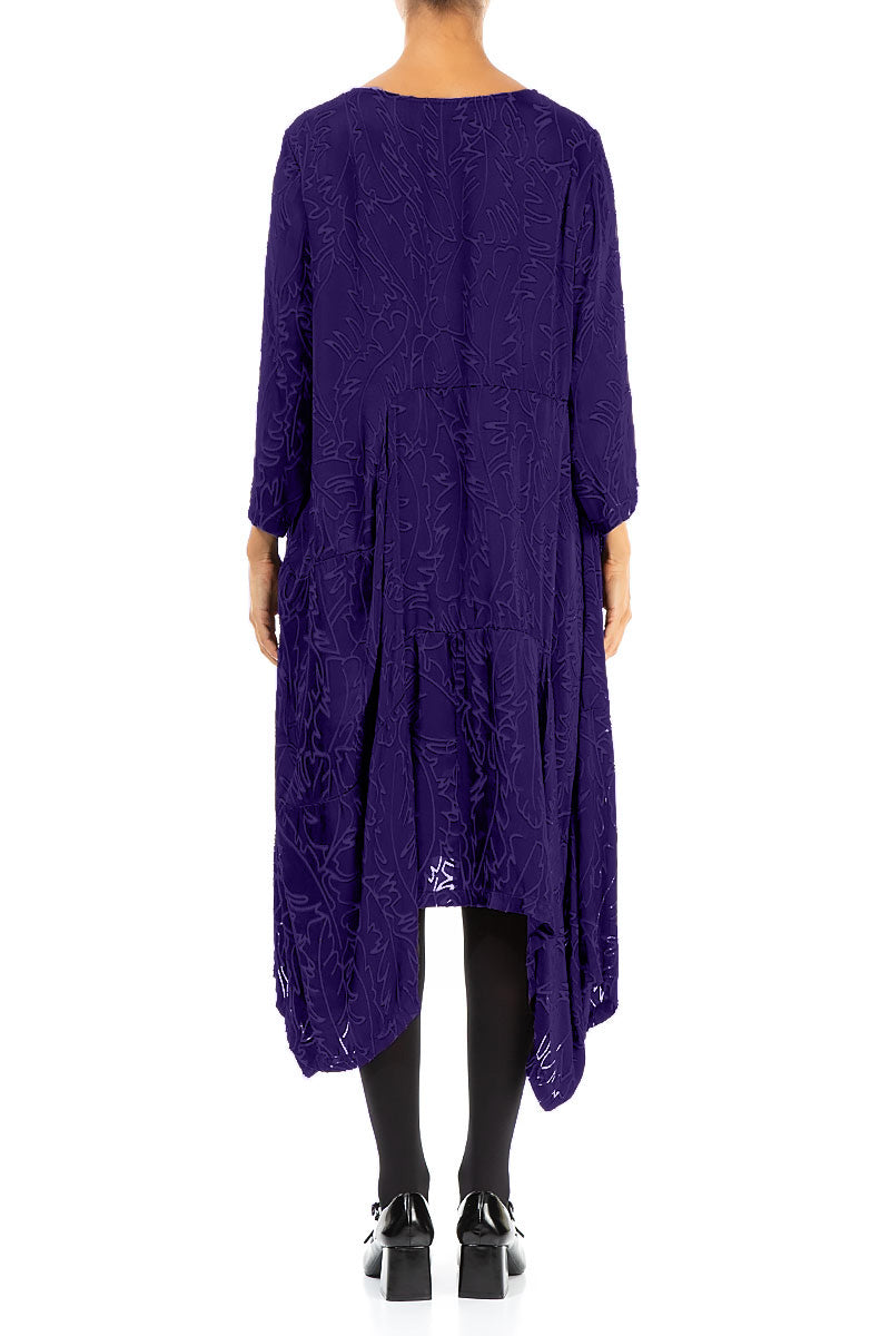 Draped Royal Purple Devoré Feather Silk Dress 2