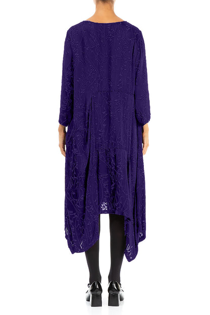 Draped Royal Purple Devoré Feather Silk Dress 2