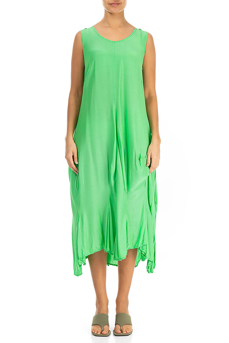 Draped Sleeveless Green Silk Bamboo Dress