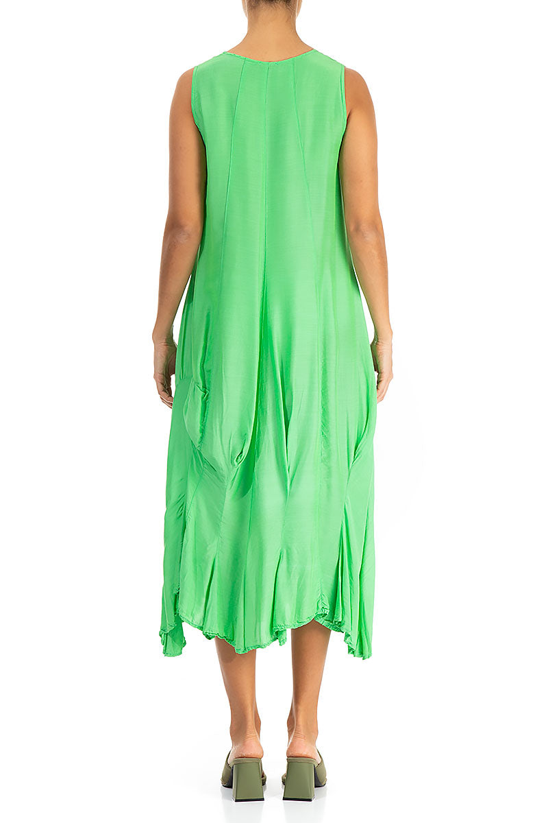 Draped Sleeveless Green Silk Bamboo Dress