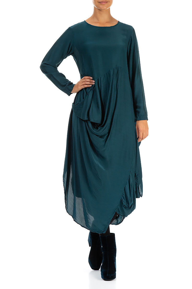 Draped Teal Silk Bamboo Dress