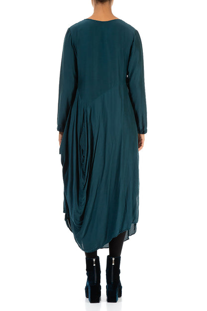 Draped Teal Silk Bamboo Dress