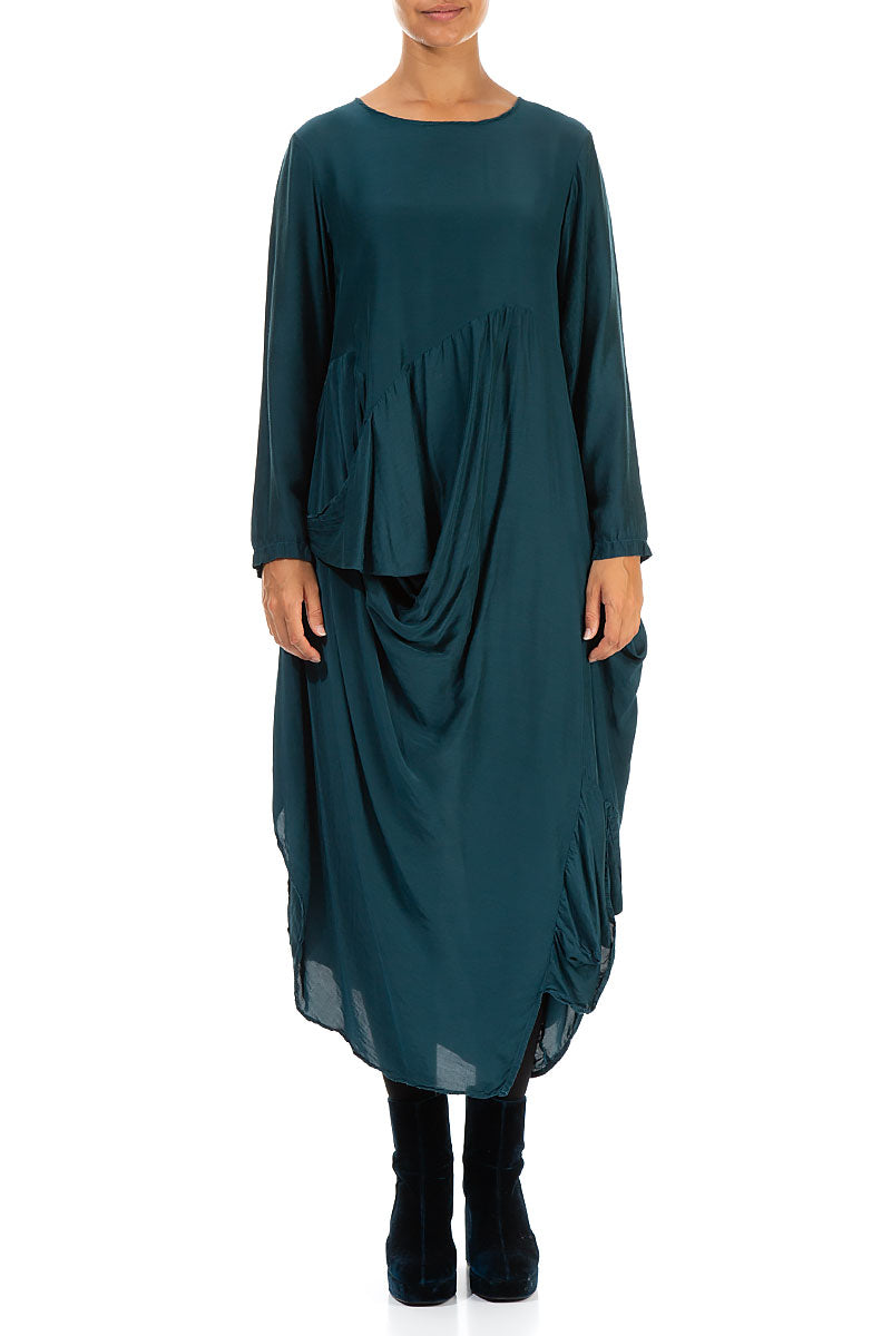 Draped Teal Silk Bamboo Dress