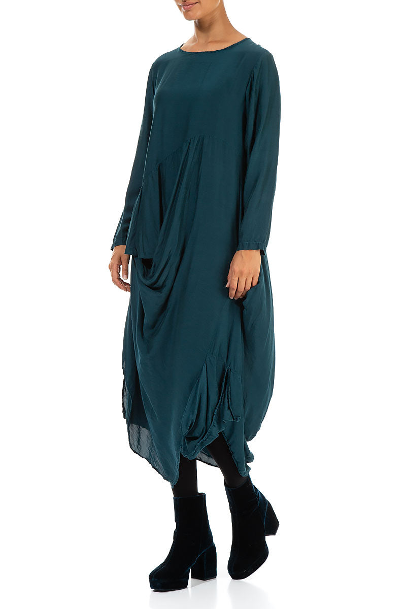 Draped Teal Silk Bamboo Dress